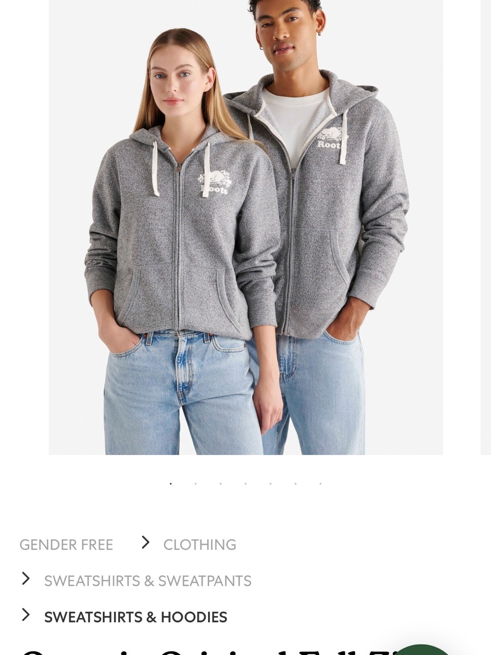 Roots Organic Original Full Zip Hoodie (Heather Gray)